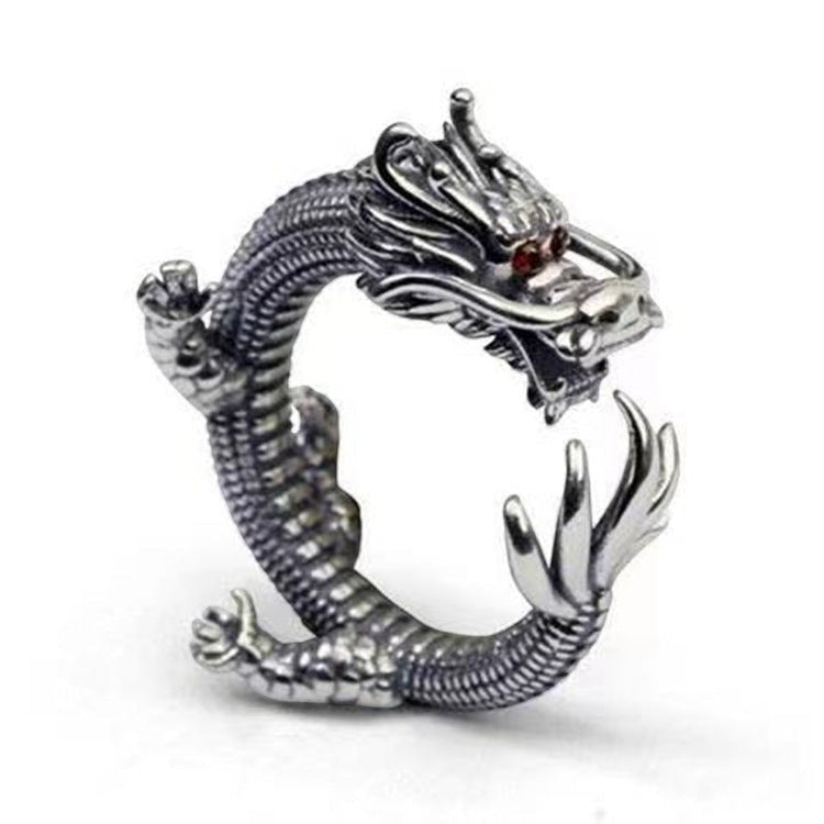 S925 Ornament Huaxia Dragon Ring Men's And Women's Retro Argent Pur Retro Style Personality Creative Ring