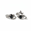 Maniac silver stainless steel rings with black stone, featuring a dark, textured, thorn-like design. Unisex style.