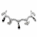 Maniac gothic bat necklace made of stainless steel with black teardrop charms and intricate detailing.