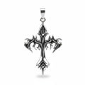 Maniac silver stainless steel gothic cross amulet pendant necklace with ornate detailing.
