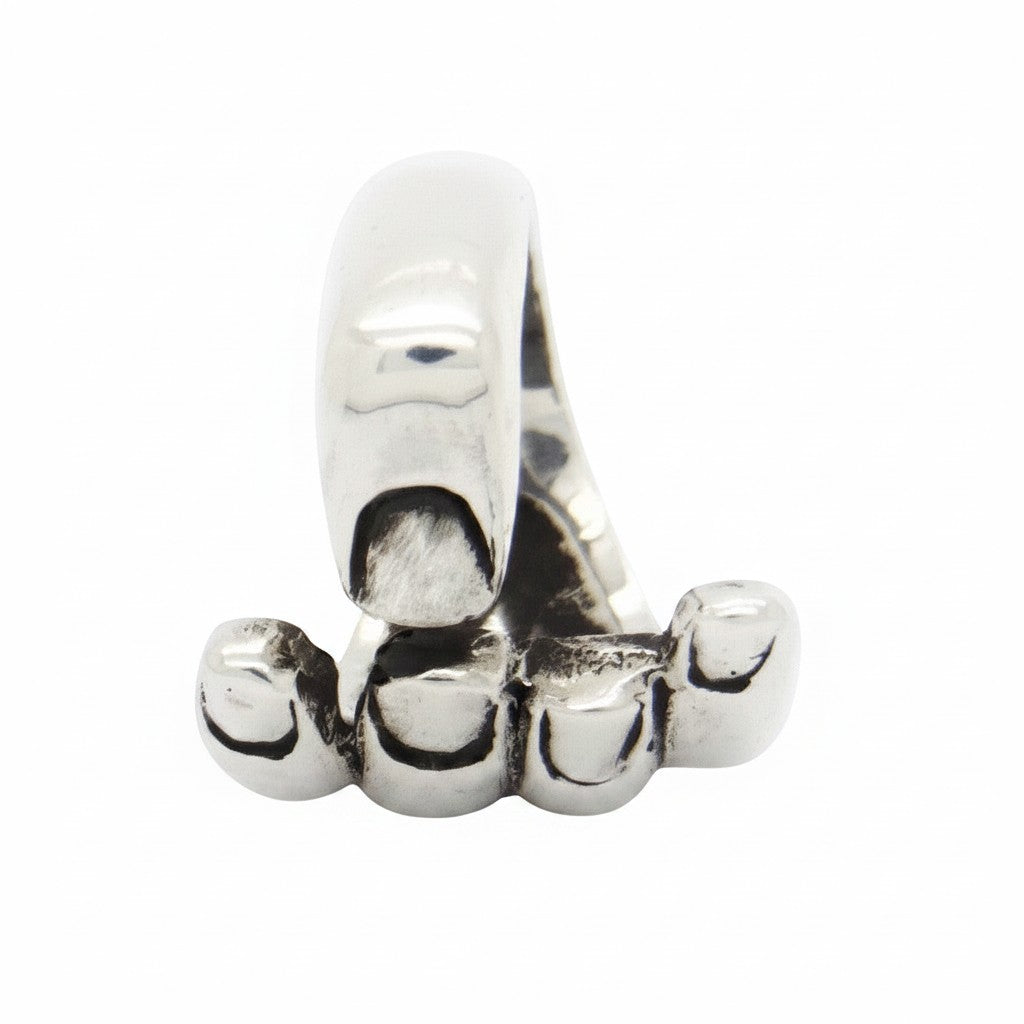 Maniac silver-tone stainless steel gothic carved hand ring, adjustable cuff style for parties or weddings.