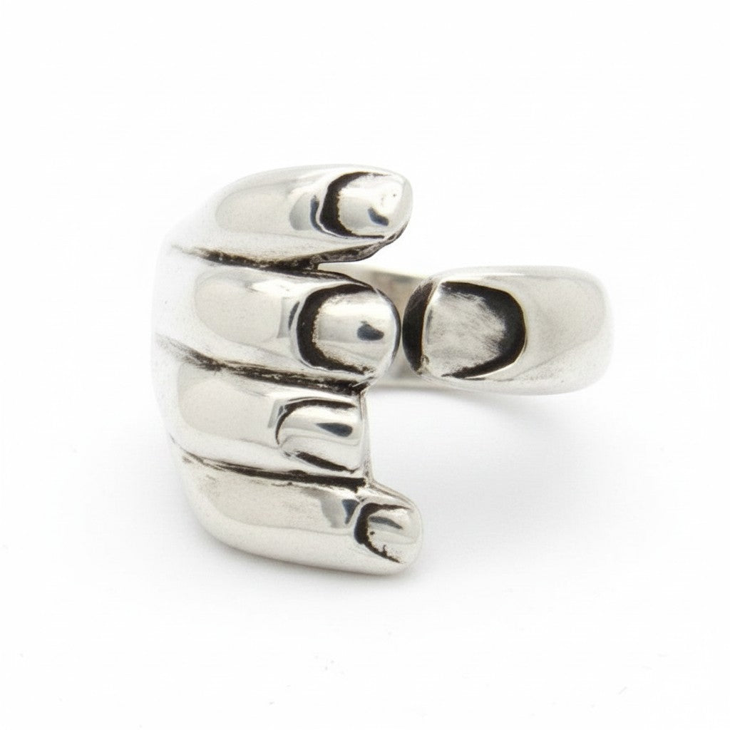 Maniac silver stainless steel gothic carved hand ring, adjustable cuff design for women and men.
