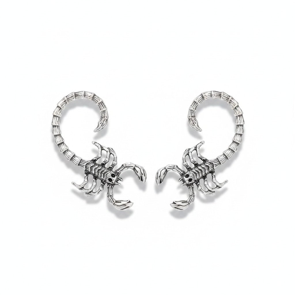 Maniac silver-tone stainless steel scorpion ear climber earring with gothic punk hip-hop style.
