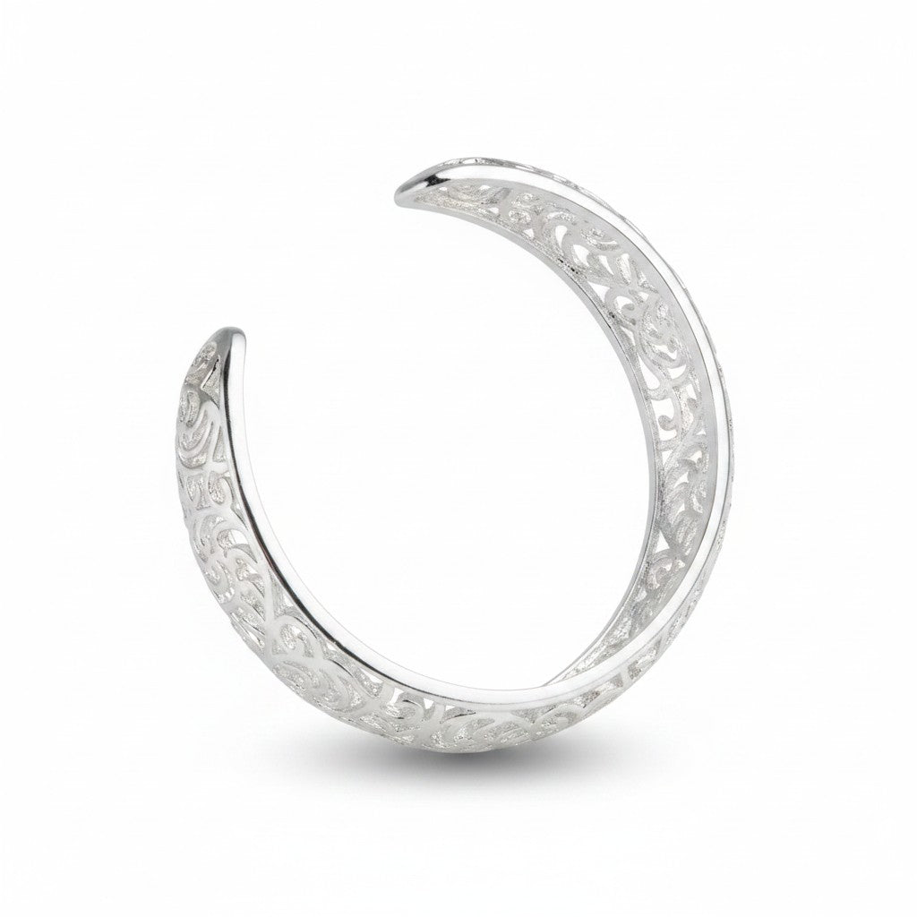 Maniac silver 925 hollow pattern cuff bracelet for women, intricate filigree design, perfect for weddings and parties.