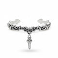 Maniac silver stainless steel vintage vine bracelet with a five-pointed star and sword charm.