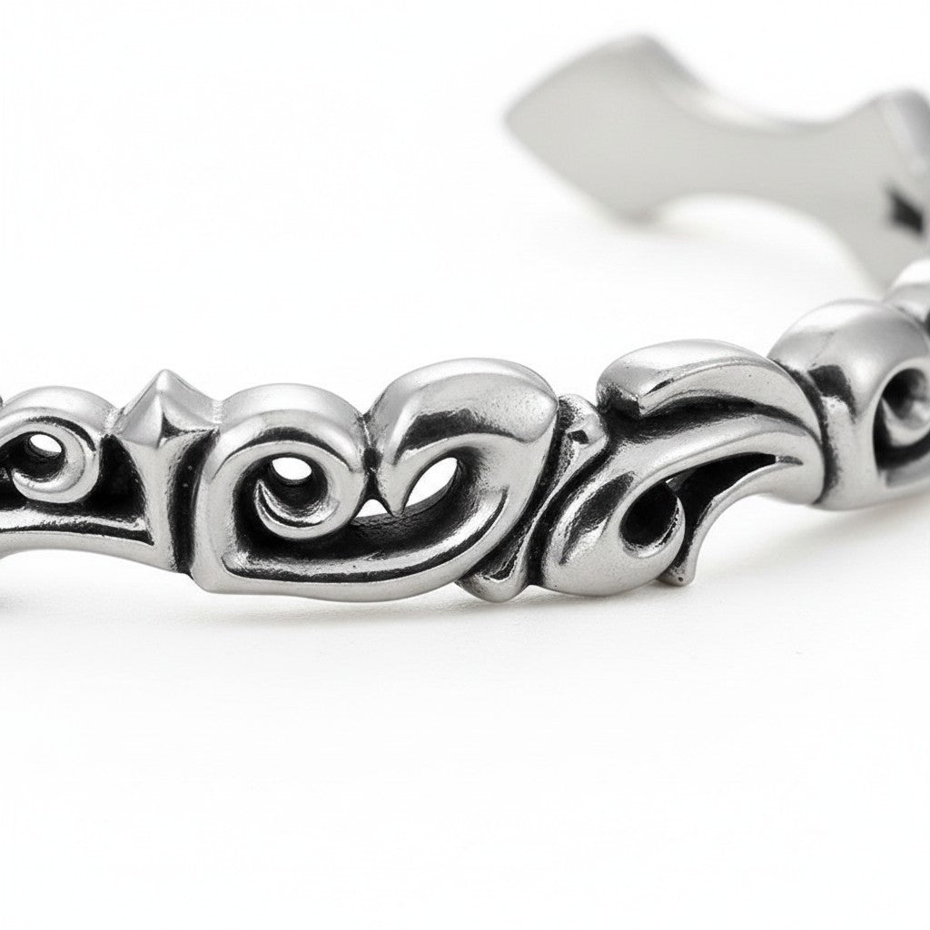 Maniac silver stainless steel vintage vine bracelet with five-pointed star and sword charm