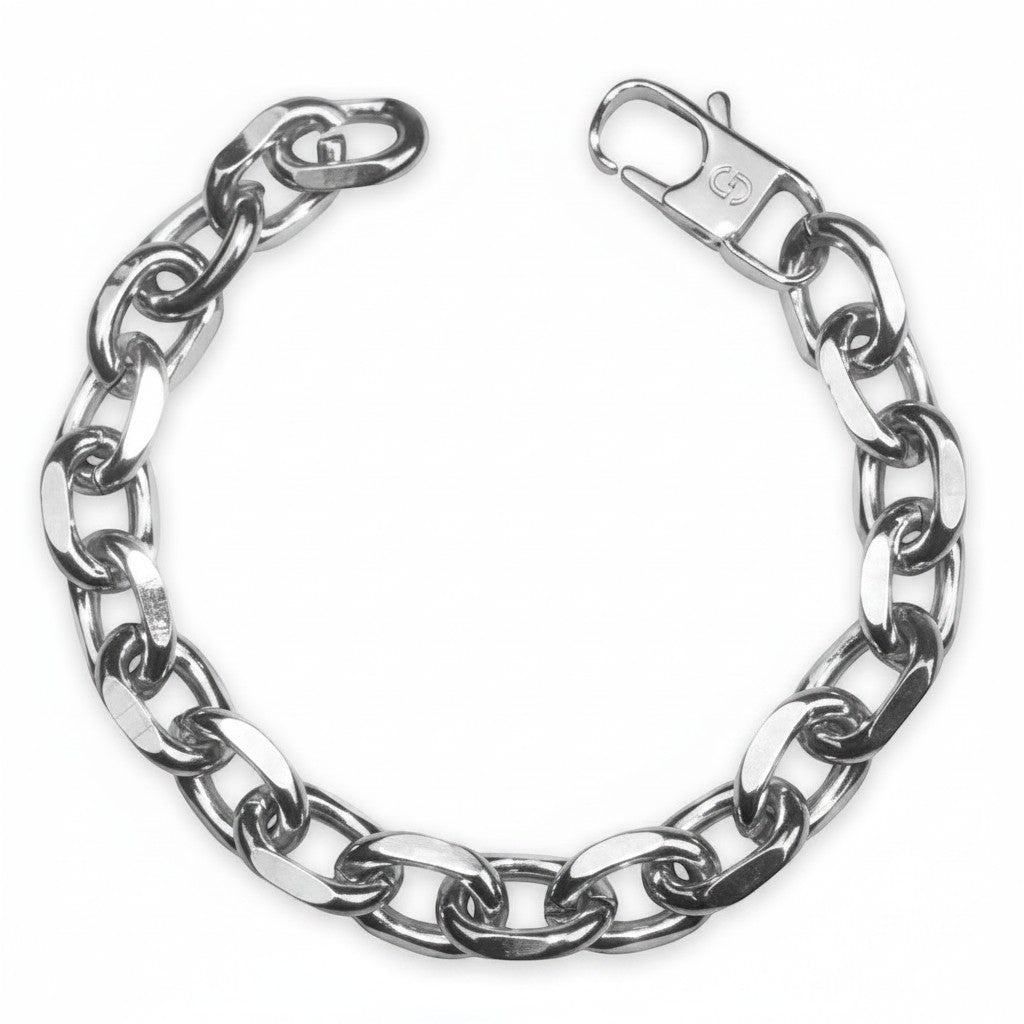 Maniac stainless steel chunky link bracelet with a secure clasp closure.