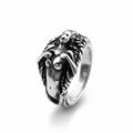 Maniac stainless steel men's ring with a detailed skull and flowing hair design.