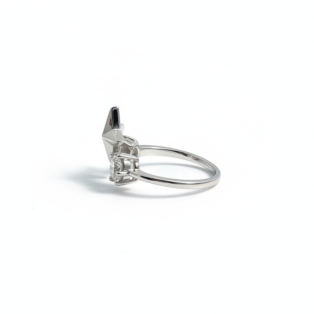 Maniac silver stainless steel ring with a sparkling diamond and a star design.